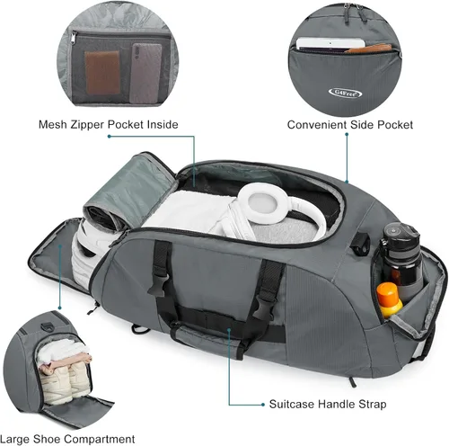 Miniatura 6 de G4Free Mochila de lona de 40L de tres usos para gimnasio, mochila para hombre y mujer, mochila deportiva con compartimento para zapatos, mochila
