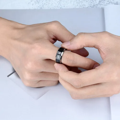 Miniatura 49 de King Will Anillo de boda de carburo de tungsteno para hombre con diseño de ranura, 6/7/0.315 in de ancho, acabado cepillado/pulido para hombre