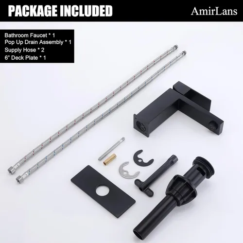 Miniatura 7 de Grifo negro para baño, grifo de baño negro mate de acero inoxidable con un solo orificio con drenaje emergente, grifo de una sola manija AML-1141-BK