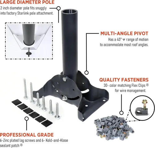 Miniatura 2 de Starlink Mini - Kit de montaje en techo pivote de acero resistente con accesorios