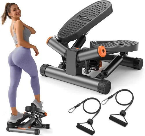 Niceday Steppers para ejercicio, escalera con bandas de resistencia, mini stepper con capacidad de carga de 136 kg, stepper de fitness hidráulico