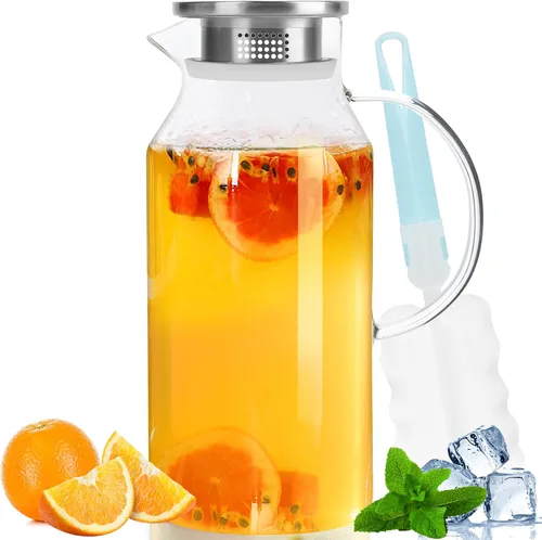 Miniatura 10 de Jarra de vidrio, jarra de vidrio de 1.5 litros con tapa, jarras y jarras de vidrio, jarra de té helado, jarra de agua con asa, jarra de vidrio