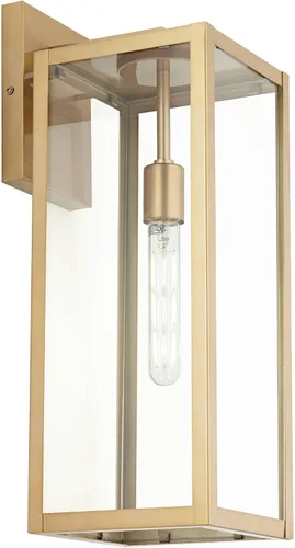 Miniatura 9 de John Timberland Titan - Juego de 2 lámparas de pared modernas para exteriores, marco rectangular dorado suave de 20 1/4 pulgadas, paneles de vidrio