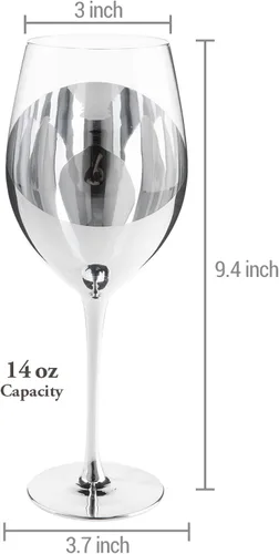 Miniatura 6 de MyGift Juego de 4 copas de vino modernas de tallo largo plateado para vino blanco o tinto con elegante diseño en ángulo plata (juego de 4)