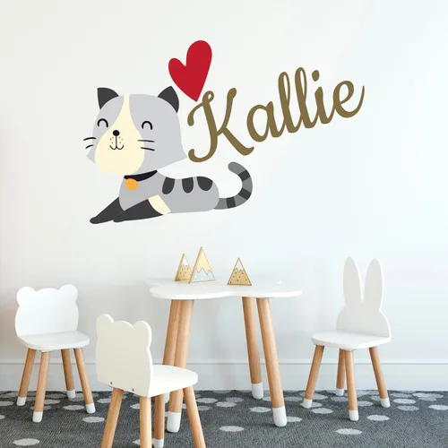 Miniatura 2 de Calcomanía de pared de gato lindo con nombre personalizado, decoración de pared de gatito, calcomanía de gatito extraíble para despegar y pegar