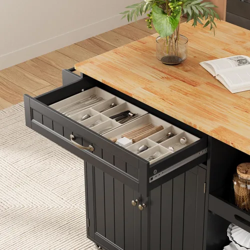 Miniatura 4 de Gizoon Isla de cocina con almacenamiento, Isla de cocina con hoja caída, carrito de comedor rodante de 41.7 pulgadas de ancho, encimera plegable, 5