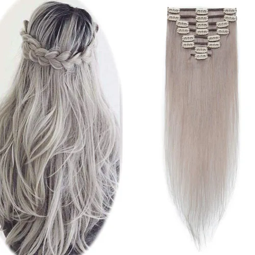 Miniatura 38 de Extensiones de cabello con clip, cabello humano Remy, extensiones de cabello largo lacio de una pieza con 5 clips, con gancho para colgar