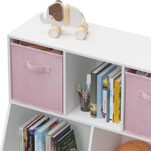 Miniatura 4 de Estantería para niños, organizador de almacenamiento de juguetes de 4 cubos, estantería para niños pequeños, estantes para habitación de niños, sala