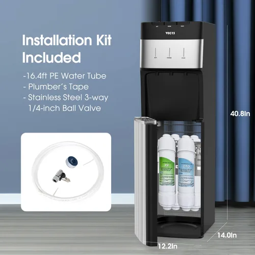 Miniatura 7 de VECYS Enfriador de agua sin botella con filtración de 4 etapas, opciones de agua caliente, fría y habitación, sistema de autolimpieza para el hogar