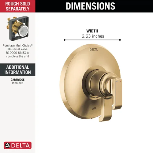 Miniatura 2 de DELTA FAUCET Tetra Serie 17 Kit de moldura de válvula de ducha dorada de doble función, mango de ducha, kit de molduras de ducha Delta, Lumicoat