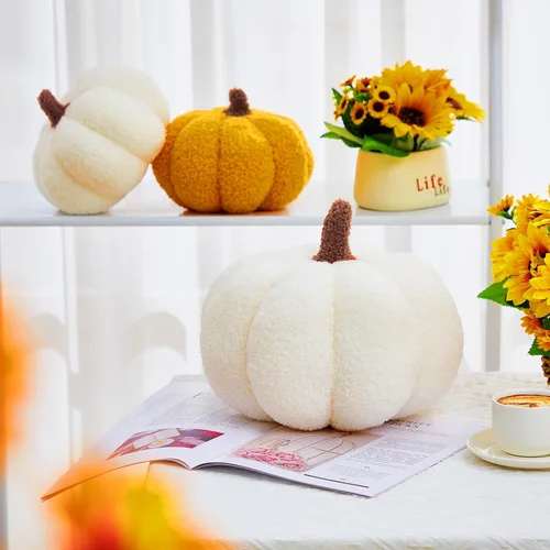 Miniatura 6 de Juexica 3 piezas de almohada de calabaza de felpa esponjosa con forma de calabaza 3D, decoración de otoño, Acción de Gracias, Halloween, cojín