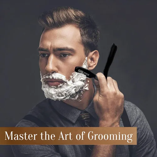 Miniatura 4 de Facón - Maquinilla de afeitar recta para hombre, kit profesional de afeitar de borde recto con 100 cuchillas, afeitadora barbero japonesa de acero