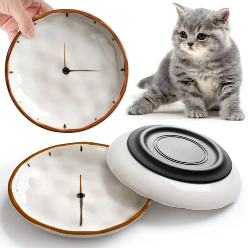 WROSWT Cuenco de comida para gatos de reloj, cuencos de silicona antideslizante para gatos de interior, juego de platos antifatiga de bigotes,