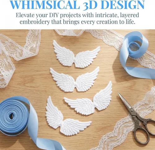 Miniatura 3 de VILLCASE 12 piezas de alas de ángel para manualidades, parches grandes de 5 pulgadas, adornos bordados blancos para primera comunión, bautismo