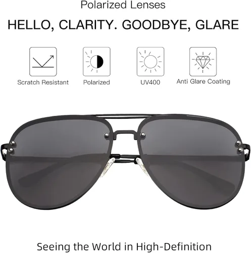 Miniatura 5 de VIVIENFANG Gafas de sol de aviador sin montura de gran tamaño con bisagras de resorte pantalla inspirada en el diseñador para mujereshombres 87247