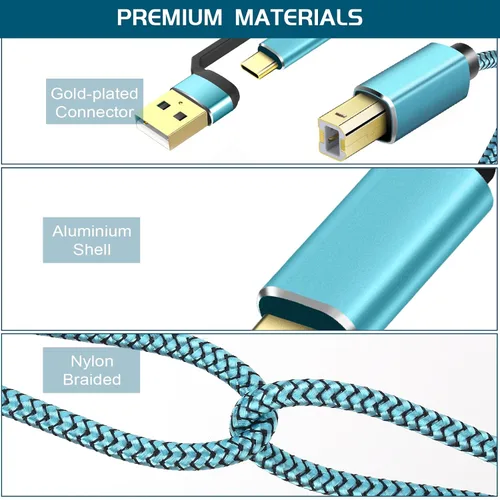 Miniatura 6 de Cables de impresora USB C/A de 10 pies, cable de impresora USB C/A a USB de nailon trenzado [nunca se rompe] de alta velocidad [Plug and Play]