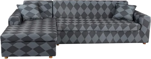 Miniatura 11 de LiveGo Funda de sofá en forma de L, 2 piezas, elástica y elástica de 3 plazas, protector de muebles con 4 fundas de almohada para sala de estar