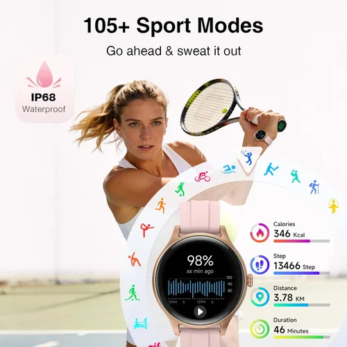 Miniatura 4 de Fitpolo Reloj inteligente para mujer Android iPhone, rastreador de actividad física HD de 1.27 pulgadas con llamadas y respuesta Bluetooth, IP68
