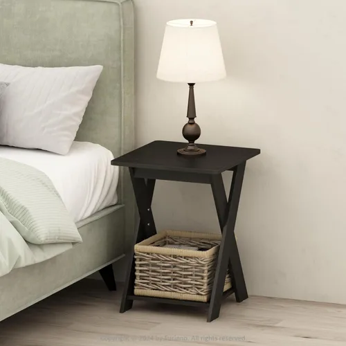 Miniatura 9 de Furinno DISEÑO SIMPLE - Mesa auxiliar de 2 niveles, mesita de noche, mesita con estantes abiertos, mesita de cama, para sala de estar, dormitorio