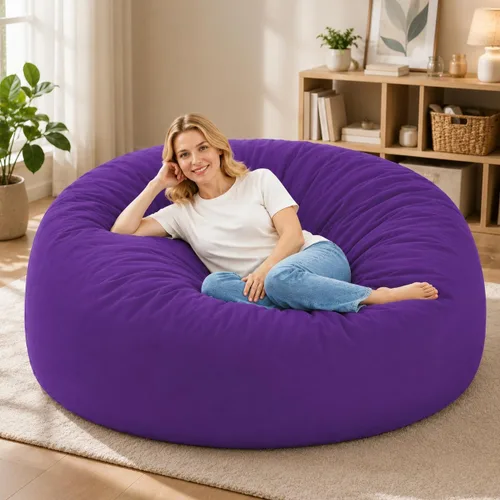 Miniatura 9 de Funda para silla de puf gigante para adultos (sin relleno, solo funda), cómoda funda de terciopelo holandés de 6 pies, funda de sofá mullida