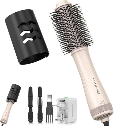 Cepillo secador de pelo, cepillo secador de pelo de 1200 W en uno, cepillo de aire caliente redondo de 1.772 in para volumen y golpes suaves, doble