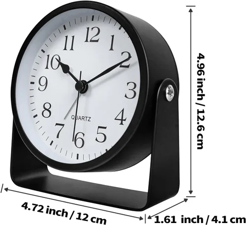 Miniatura 6 de Reloj despertador analógico, silencioso sin tictac, funciona con pilas con luz suave nocturna bajo demanda, reloj de escritorio de metal giratorio
