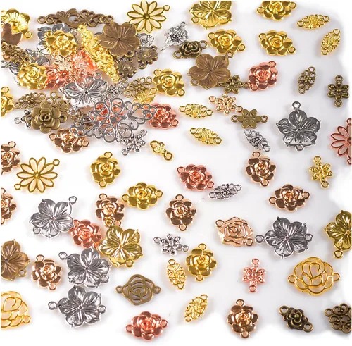 Miniatura 9 de stino - 100 g de dijes colgantes de metal para hacer joyas, lote de dijes bañados en plata y oro para pulseras, collares y manualidades, dijes
