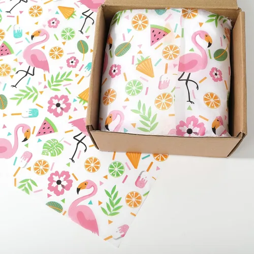 Miniatura 6 de JarThenaAMCS 100 hojas de papel de seda hawaiano, papel de regalo tropical, hojas de palma, flamenco, papel decorativo para manualidades, verano