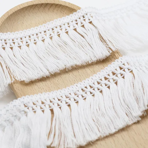 Miniatura 7 de Yalulu Borla de algodón de 10 yardas con flecos de fibra de encaje, cinta de borla de 2.36 pulgadas, costura bohemia de macramé para ropa, cortina