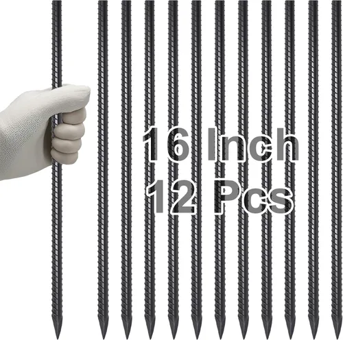Miniatura 14 de VVOKGO - Juego de estacas de refuerzo de 24 pulgadas, estacas de forma recta para concreto, resistentes (8 piezas), estacas de acero de metal