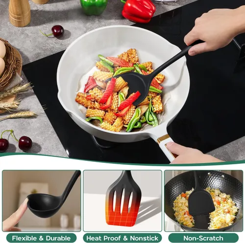 Miniatura 3 de Onader Juego de utensilios de cocina de silicona, 10 piezas de utensilios de cocina negros para utensilios de cocina antiadherentes, no tóxicos