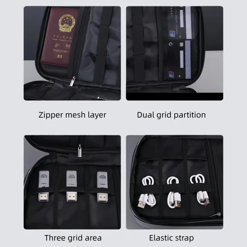 Miniatura 5 de Organizador de artículos electrónicos, estuche de viaje organizador de cables, bolsa organizadora de cables de doble capa, accesorios
