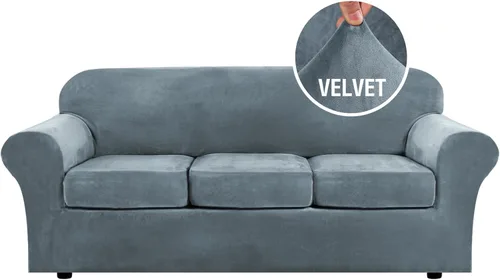 H.VERSAILTEX - Funda muy elástica para sofá de 4 piezas, moderno protector de terciopelo suave y afelpado, ajustable, grueso, para sofá con 3 Azul