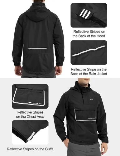 Miniatura 5 de KUTOOK Chaqueta impermeable para hombre con capucha reflectante, rompevientos, ligera, transpirable, con bolsillos