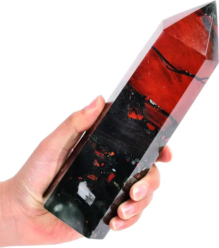 Miniatura 30 de AMOYSTONE Obelisco de Piedra de Sangre Africana Varita de Cristal Curativo Grande Torre Columna Facetada de 6 Lados Reiki Chakra Meditación Terapia