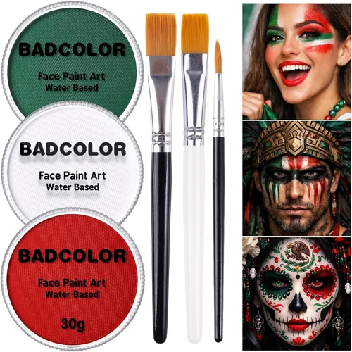 Miniatura 14 de Pintura corporal y facial negra y blanca de payaso con 3 pinceles de pintura, paleta de maquillaje SFX a base de agua para niños y adultos, pintura