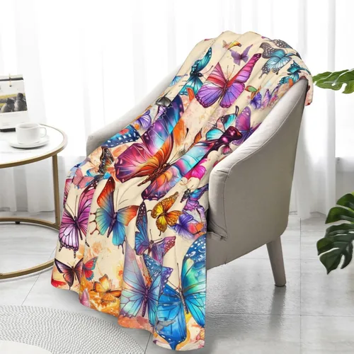 Miniatura 7 de Manta de mariposa de 40 x 30 pulgadas, franela con temática de mariposas lindas y coloridas, manta suave para siesta en el hogar, oficina