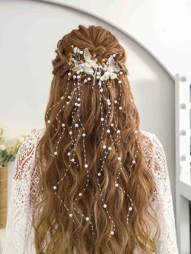 Miniatura 5 de CASDRE Mariposas novia boda pelo vid plata perla novia diadema diadema Rhinestone accesorios para el cabello para mujeres y niñas