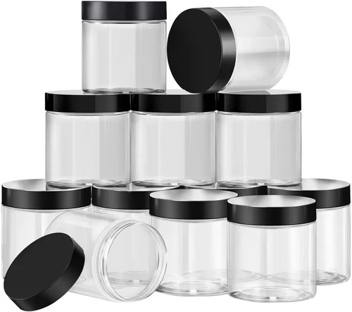 Miniatura 16 de SATINIOR Paquete de 12 frascos de plástico con tapas, frascos redondos para cosméticos de viaje, para artículos de tocador, loción, crema