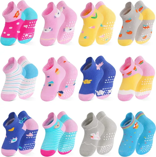 Miniatura 13 de Calcetines SkiBeaut para niños con agarre, 12 pares de calcetines antideslizantes para niños, calcetines de casa para bebés, niños y niñas de 0 a 7
