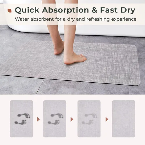 Miniatura 2 de FRESHMINT Alfombra de baño de goma texturizada gris de 20 x 32 pulgadas, alfombra de baño de secado rápido, antideslizante, tapetes de baño delgados