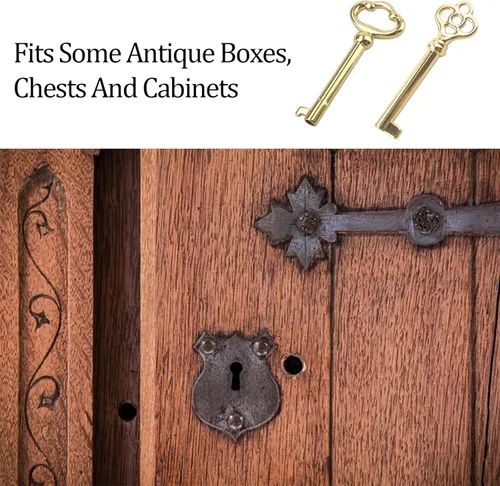 Miniatura 3 de Llave de esqueleto genérica KY-2 y KY-3 latón antiguo chapado en latón hueco llaves antiguas (superficie chapada en oro) para gabinetes, puertas
