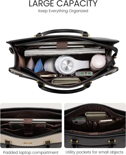 Miniatura 4 de LOVEVOOK Bolsa Tote para Laptop para Mujeres Trabajo, Bolsas de Computadora de Cuero Vintage para Laptops para Mujeres, Bolsa Impermeable