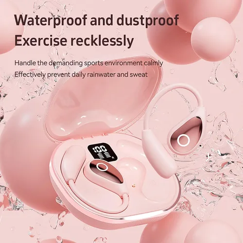 Miniatura 6 de Auriculares de oreja abierta rosa para mujer, auriculares inalámbricos Bluetooth 5.4 para orejas pequeñas, conducción de aire, ajuste cómodo, tiempo