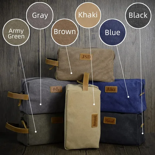 Miniatura 2 de Neceser personalizado para hombres, kit de aseo personalizado de lona para afeitar, bolsa de aseo grabada con láser, kit de lona de cuero