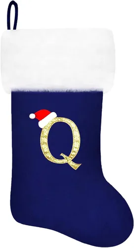 Miniatura 86 de Calcetines de Navidad bordados de 20 pulgadas con monograma, terciopelo negro con puño de felpa blanca supersuave, adornos clásicos para decoración