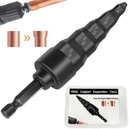 Herramienta de reparación de HVAC 5 en 1, kit de brocas expansoras de tubo de cobre para tubos de aire acondicionado de 1/4 pulgadas, 3/8 pulgadas,
