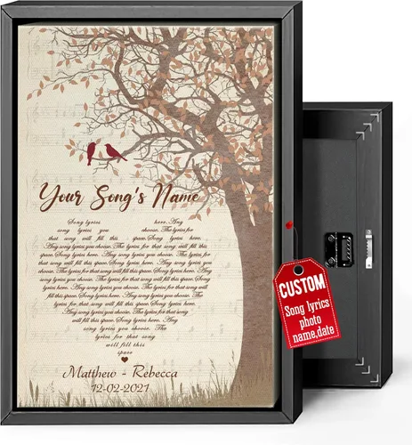 Miniatura 34 de H-DEWALL Regalos para marido de parte de la esposa, letras de canciones personalizadas con marco, discos de vinilo retro, decoración de pared