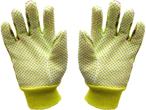 Miniatura 5 de Guantes de jardinería para mujer, jersey de algodón suave, estampado floral, agarre de puntos de PVC, cómodos y duraderos, multicolor, verde, rojo