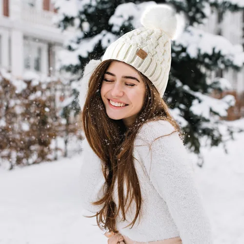 Miniatura 6 de PAGE ONE Womens Winter Ribbed Beanie Crossed Cap Chunky Cable Knit Pompom Soft Warm Hat